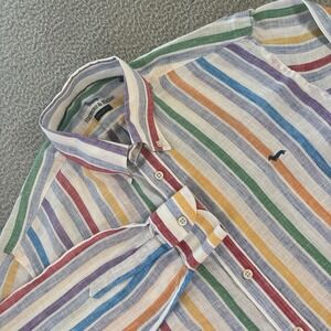 Harmont‎ & Blaine Linen Shirt Mens 3XL Striped Button Down Long Sleeve